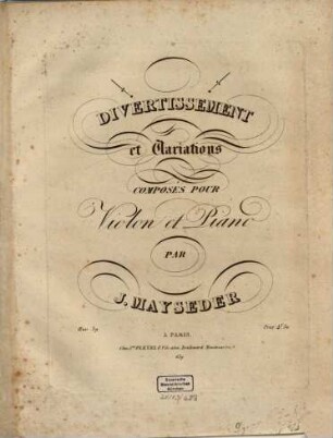 Divertissement et variations : oeuv. 39
