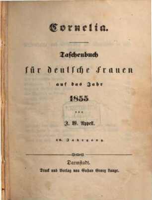 Cornelia : Taschenbuch für deutsche Frauen, 1855 = Jg. 40