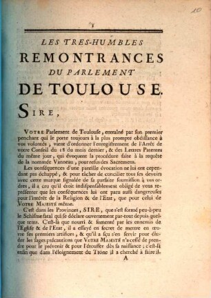 Les tres-humbles remontrances du Parlement de Toulouse