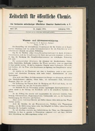 Heft XV. 15. August 1915.