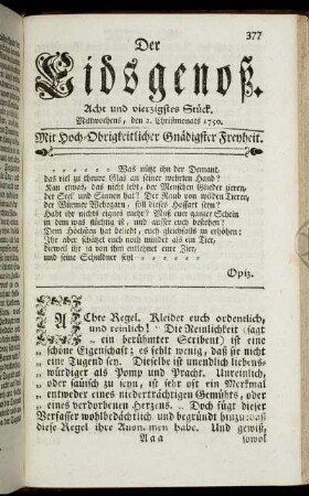 Acht und vierzigstes Stück. Mittwochens, den 2. Christmonats 1750.