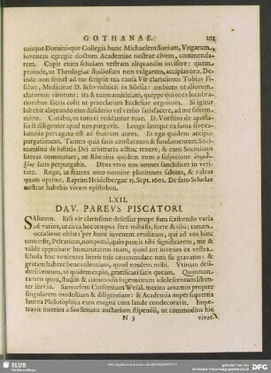 LXII. Dav. Pareus. Piscatori