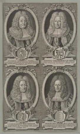 Gruppenbildnis von Gvstavvs Georgivs Tezel, des Iohannes Christophorvs de Imhof, des Leonhardvs Grvndherr und des Hieronymvs Wilhelmvs Ebner
