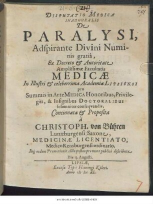 Disputatio Medica Inauguralis De Paralysi