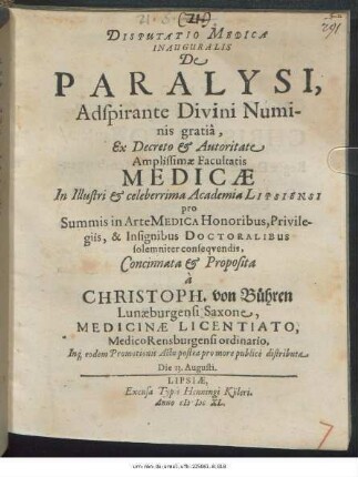 Disputatio Medica Inauguralis De Paralysi