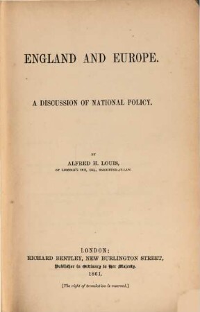 England and Europe : A Discussion of national policy