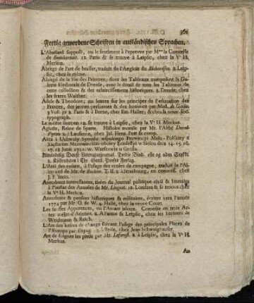 Fertig gewordene Schriften in ausländischen Sprachen.