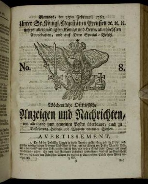 No. 8. Montags, den 23ten Februarii 1761.