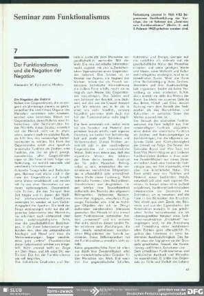 Der Funktionalismus und die Negation der Negation : Seminar zum Funktionalismus