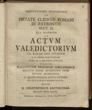 2,2: Meditationi Posterioris De Pietate Clientis Romani In Patronum Sect. II..