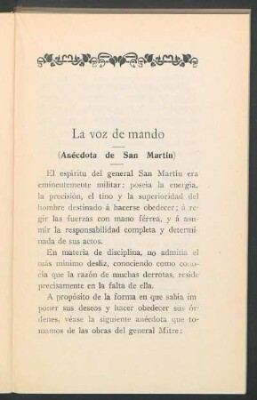 La voz de mando : (Anécdota de San Martin)