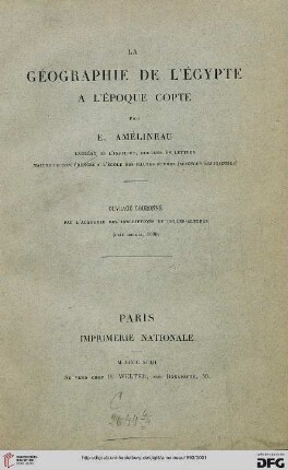 La geographie de l'Egypte à l'époque copte