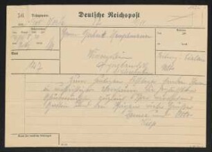 Brief von Otto Carl Kiep und Hanna Kiep an Gerhart Hauptmann