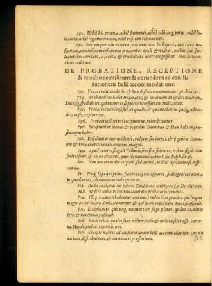 De Probatione, Receptione & reiectione militum: & eorundem ad constitutionem belli accommodatione.