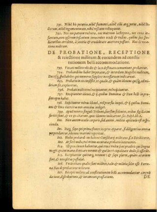 De Probatione, Receptione & reiectione militum: & eorundem ad constitutionem belli accommodatione.