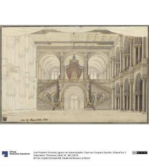 Agnes von Hohenstaufen. Oper von Gaspare Spontini. Entwurf zur 3. Dekoration. Thronsaal