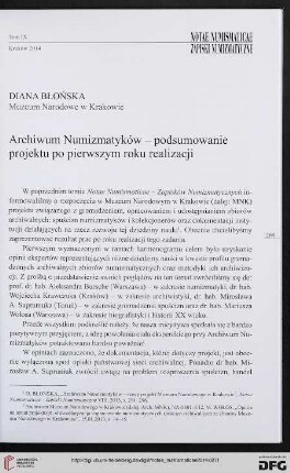 9: Archiwum Numizmatyków - podsumowanie projektu po pierwszym roku realizacji