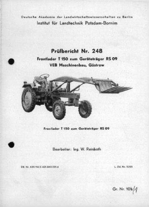 Frontlader T 150 zum Geräteträger RS 09