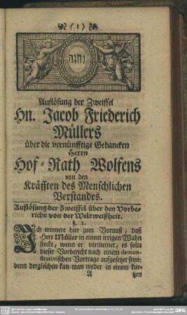 Auflösung der Zweiffel über den Vorbericht von der Weltweißheit
