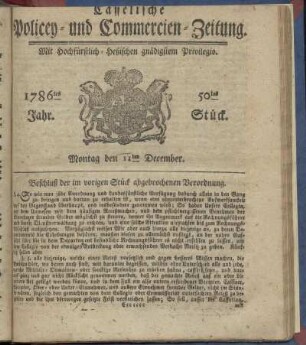 50tes Stueck, Montag den 11ten December. 1786