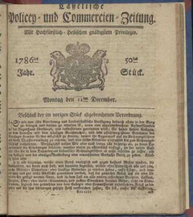 50tes Stueck, Montag den 11ten December. 1786