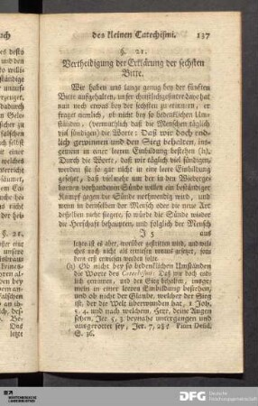 21. Vertheidigung der Erklärung der sechsten Bitte.
