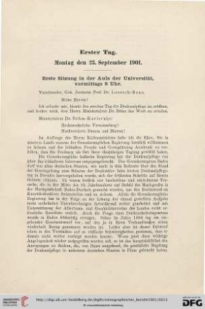 Erster Tag. Montag den 23. September 1901