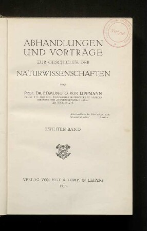 Bd. 2: Abhandlungen und Vorträge zur Geschichte der Naturwissenschaften