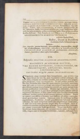 XXI. Responsio Inclutae Academiae Argentoratensis