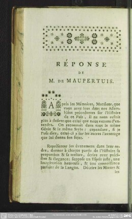 Résponse De M. De Maupertuis