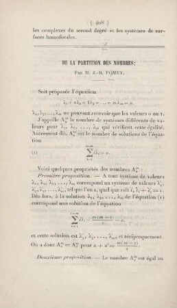 De la partition des nombres.
