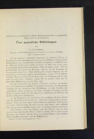 Über menschliche Mißbildungen.