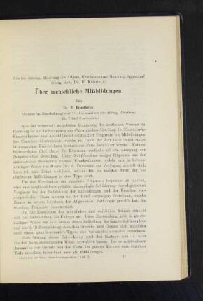 Über menschliche Mißbildungen.