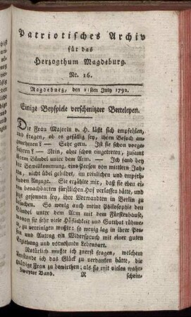 Nr. 16. Magdeburg, den 21sten July 1792
