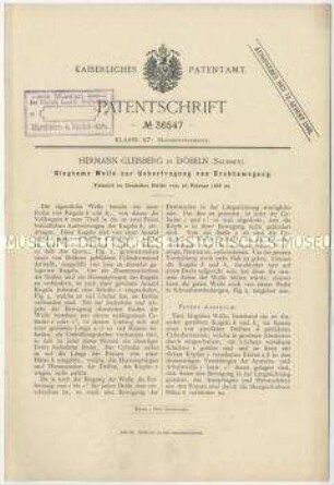 Patentschrift einer biegsamen Welle zur Übertragung von Drehbewegung, Patent-Nr. 36547