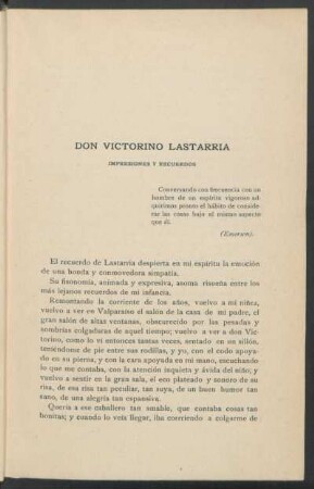 Don Victorino Lastarria : Impresiones y Recuerdos