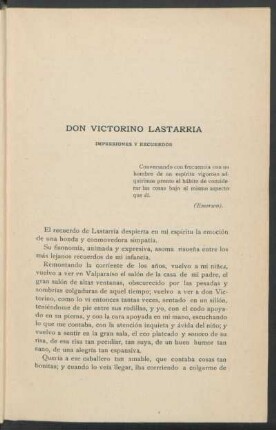 Don Victorino Lastarria : Impresiones y Recuerdos