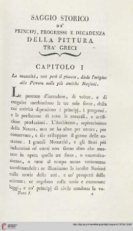Saggio storico: De´ Principj, Progressi e decadenza della pittura tra´ greci