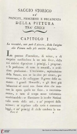 Saggio storico: De´ Principj, Progressi e decadenza della pittura tra´ greci
