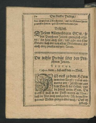 Die sechste Predigt über den Propheten Jonam.