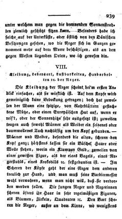 VIII. Kleidung, Lebensart, Lustbarkeiten, Handarbeiten der Neger.