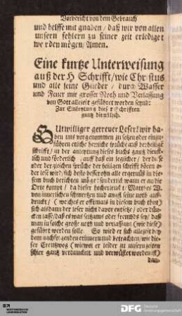 Vorbericht von dem Gebrauch dieser Schrifften.