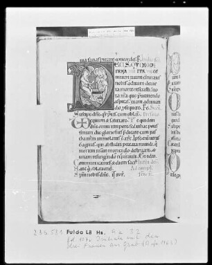 Graduale, Sakramentar und Sequentiar — Initiale D (eus qui), darin die drei Marien am Grabe, Folio 107verso