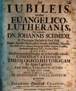 De iubileis, maxime evangelico-Lutheranis