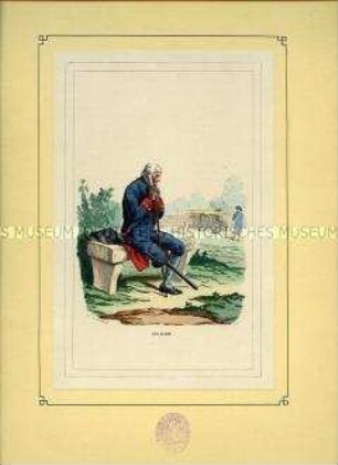 Uniformdarstellung, Invalide mit Holzbein, Frankreich, 1808/1814. Tafel 50 aus: Bellangé: Die Soldaten der französischen Republik und des Kaiserreichs.