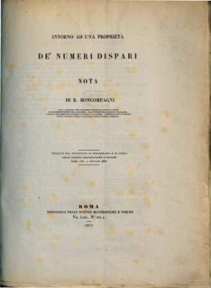 Intorno ad una proprietà de' numeri dispari