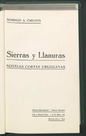 Sierras y llanuras : novelas cortas uruguayas