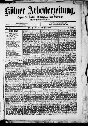 Kölner Arbeiterzeitung. 1888-1892