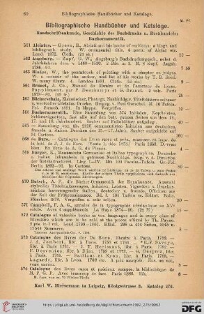 Bibliographische Handbücher und Kataloge. Handschriftenkunde, Geschichte des Buchdrucks u. Buchhandels; Buchornamentik (Nr. 561 - 645)