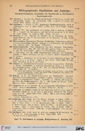 Bibliographische Handbücher und Kataloge. Handschriftenkunde, Geschichte des Buchdrucks u. Buchhandels; Buchornamentik (Nr. 561 - 645)